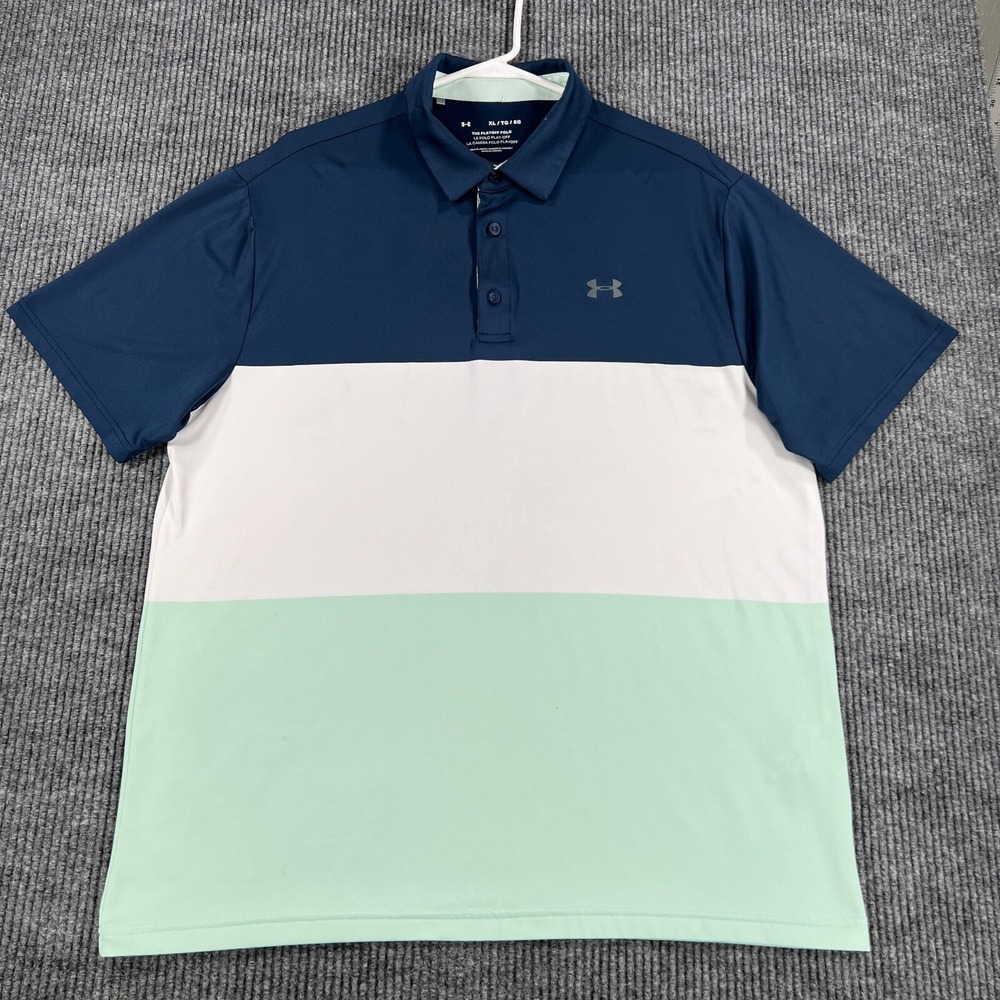 Under Armour Playoff Polo Shirt Mens XL Extra Large Blue Green Short Sleeve Golf
